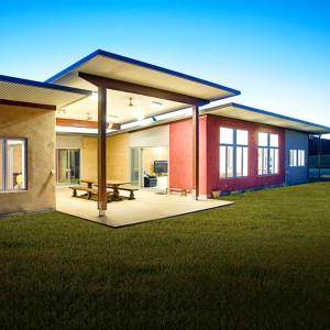 Rammed earth and strawbale walls, Queensland. 9 star energy rated home.