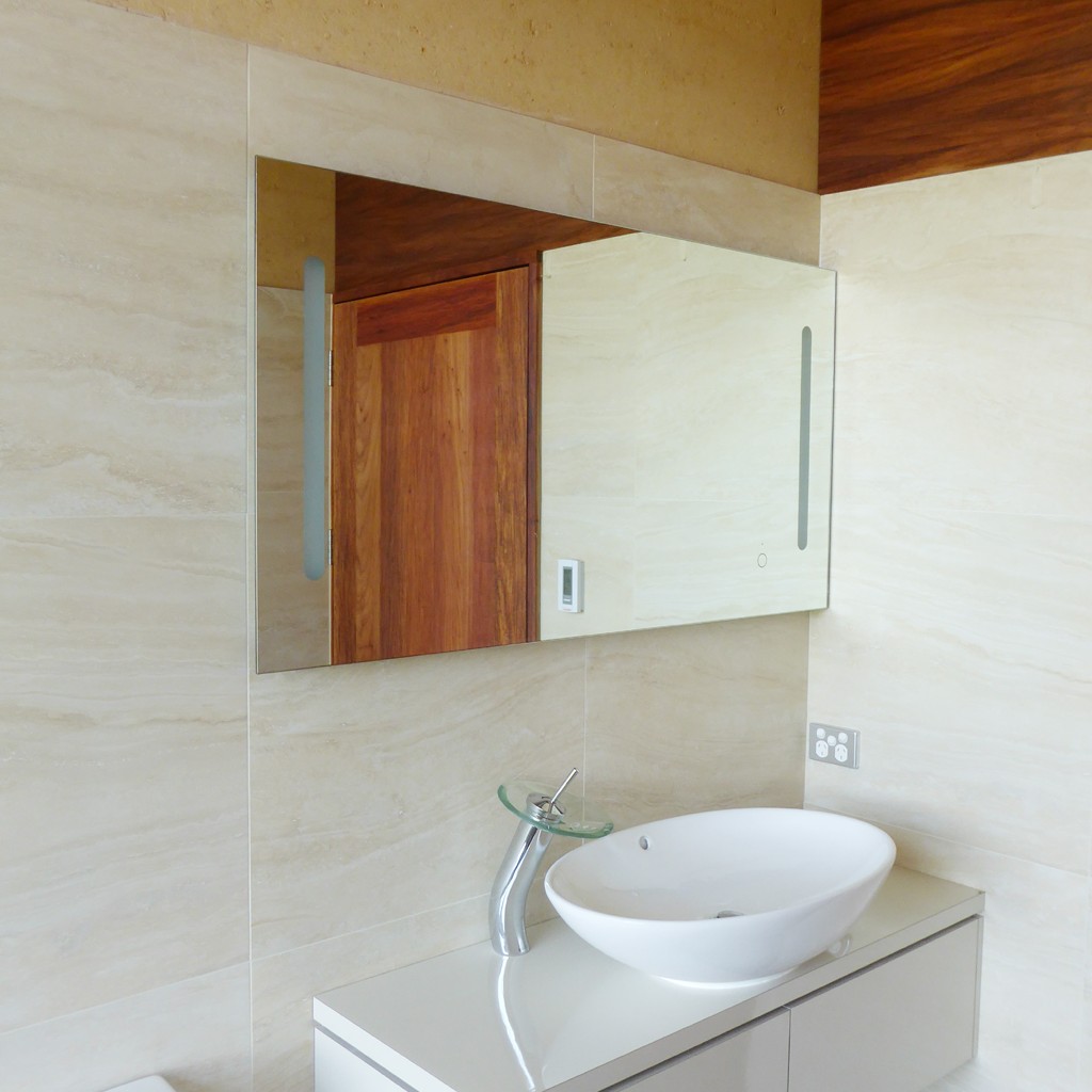 Tiles used on rammed earth wall